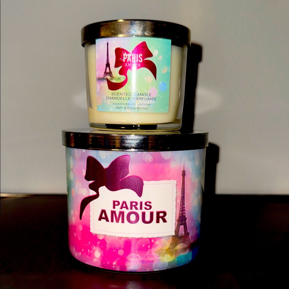 Bath & Body Works Paris Amour Candle Set
🎀VERY VERY RARE & HTF 3WICK & 4OZ 
DUO🎀